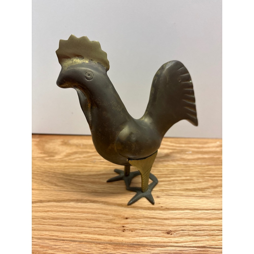 Vintage Brass Rooster Figurine Farmhouse Decor Made in Taiwan 7.25 Inch